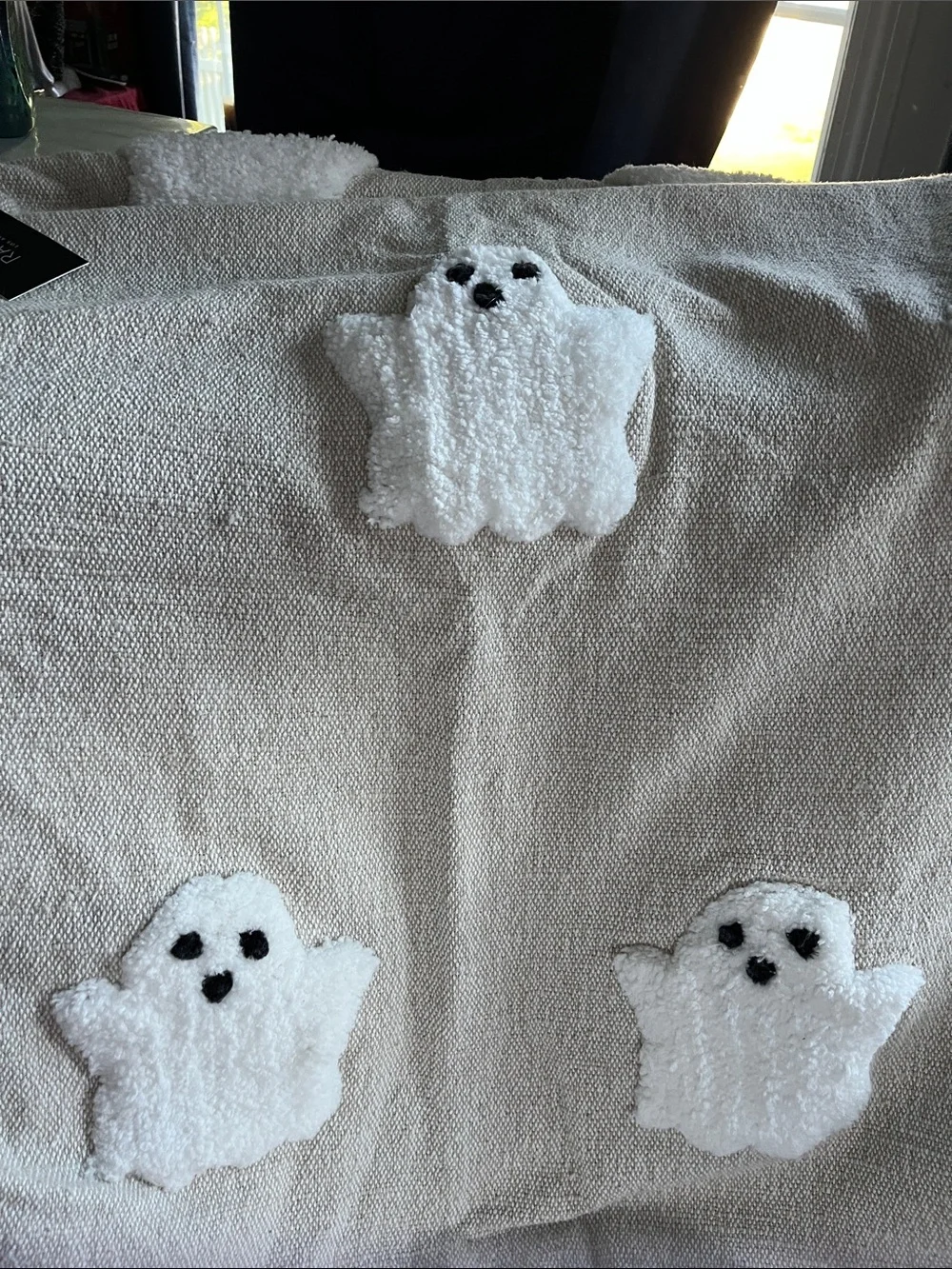 Rachel Zoe sand colored with white ghosts Plush Ghost Accent throw 50×70